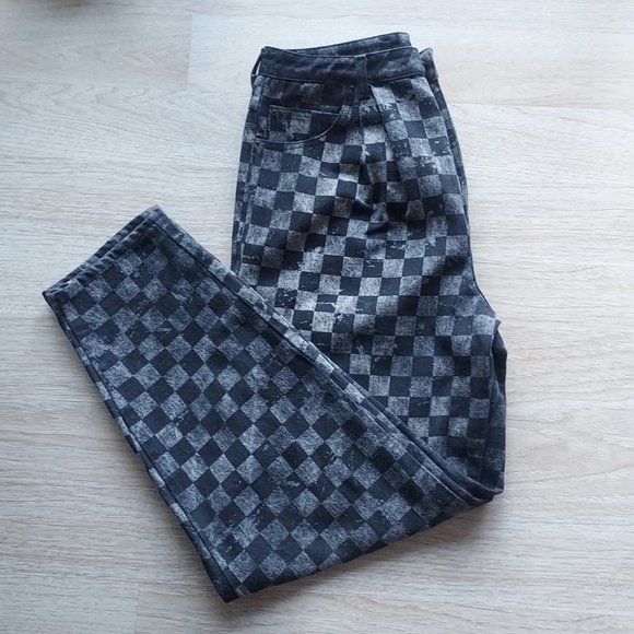 Marc Jacobs Checkboard High Rise Mom Jeans Front-Pleat Black Gray Women Sz.27 - Picture 2 of 11